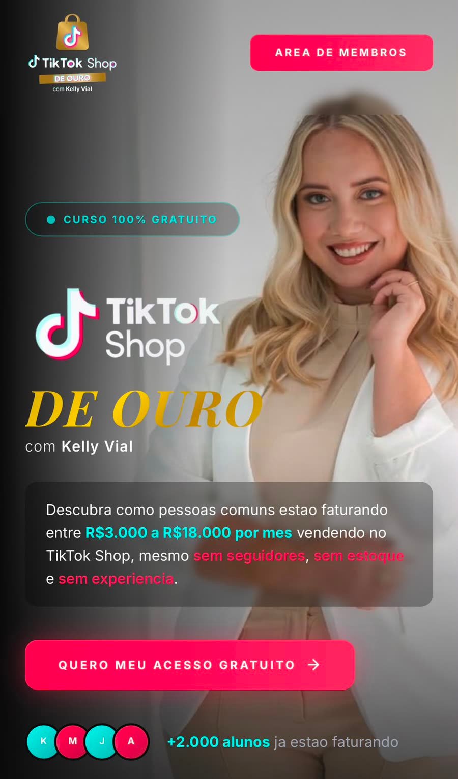 Curso gratuito TikTok Shop de Ouro, com Kelly Vial